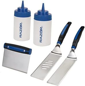 Razor 5 Piece Griddle Kit Tool Set- Includes Steel Chopper, 2 Clear Squeeze Bottles, and 2 Spatulas