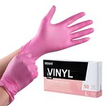 OKIAAS Pink Gloves L|Latex-Free Vinyl Gloves for Household, Food Handling, Lab Work and More|Large,50 Counts/Box