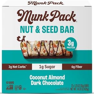 Munk Pack Nut & Seed Bar Coconut Almond Dark Chocolate | 1g Sugar, Low Carb & Keto, 3g Protein | Gluten Free, Plant Based, Zero Added Sugar | Sweet & Nutty Breakfast & Snack Bars | 12 Count