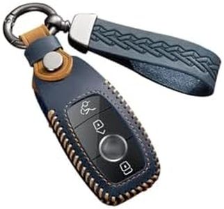 ontto Leather Car Key fob Cover fit for Mercedes A C E S G GLS CLA Class W213 W177 W205 W222 W177 AMG Smart Key case Keychain Keyring Accessories Key Bag Key Holder Protector Blue A