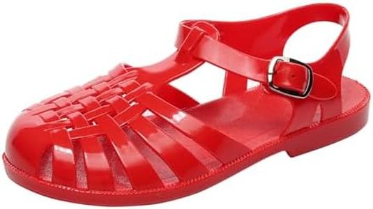 OMGard Toddler Jelly Sandals for Girls Unisex Boys Jellies Shoes T-Strap Soft Clear Flats Silver Slippers Size 11 Little Kid Retro Slides Summer Beach Glitter Slingback, Closed Toe Red, 7 Women/6 Men