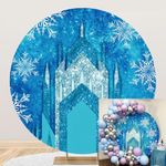 AOFOTO 7.2ft/2.2m Winter Wonderland Backdrop Round Blue Snowflake Glitter Ice Castle Background Round Princess Baby Shower Girls Birthday Home Party Photography Decoration Girl Birthday Party Supplies