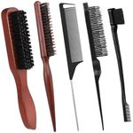 Bristle Hair Brush with Edges Brush, 5 Pack Slick Back Hair Brush Teasing Comb Set Hair Brush for Men Women, Boar Bristle Brush Smoothing Brush Sleek Hair Brush for Slicking Hair Beard