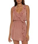 BECCA Breezy Basics Dress, Ruffle Neck, Beach Cover Ups for Women, Blush, Medium