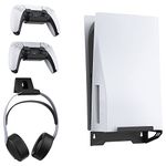 NexiGo Wall Mount Set for PlayStation 5 (Disc & Digital), [Space Saving & Improved Airflow] Sturdy Steel Wall Stand Holder Mount PS5 Console Near or Behind TV w/Controller Holder & Headphone Hanger