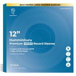 HumminGuru 3-Ply Premium Inner Record Sleeves 12 Inch. Rice Paper Lined Master Sleeves. Anti-Static Vinyl Record Sleeves, Acid-Free Thick HDPE 3+1 Layer in 7 Mil, 50 Pack (12” Master Inner Sleeves)