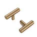 Haliwu Stainless Steel Knobs, 10 Pack, Champagne Bronze, T-bar Cabinet Hardware, Kitchen Drawer Pulls and Knobs