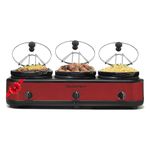 Elite Platinum EWMST-325R Triple Slow Cooker Buffet Server, Warmer, Adjustable Temp Dishwasher-Safe Oval Ceramic Pots, Lid Rests, 3 x 2.5qt Capacity, Red