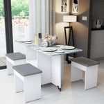 Studio Kook Bonbon 4 Seater Folding Dining Table With Inbuilt Seating (Matte Finish, Marble Finish Laminate Top & Moonshine White) - Engineered Wood