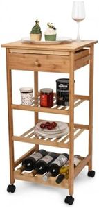 Hallops Kitchen Cart with Drawer and Basket - Brown Kitchen Cart Island for Small Spaces - Extra Counter Space or Spice Rack - Portable Dining Table with Wheels - Elegant Solid Wood Top, spice drawer