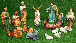 KariGhar Resin Nativity/Crib Idols Set Of 15 Pieces [Pack - Mary, Joseph, Baby Jesus, Angel, 3 Wise Men, The Shepherd, 7 Animals], Multicolour, 5 Inch Set, A0095