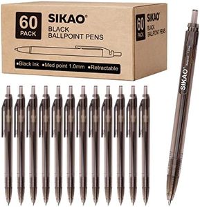 Black Pens Bulk, Black Ink Pens Ballpoint Smooth Writing Pens No Smudge, Retractable Ball Point Pens Medium Point, Click Pens, Server Pens for Waitress, School Office Supplies (Box of 60 Pack)