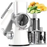 KEOUKE Vegetable Cheese Grater Slicer - Rotary Handheld Grater Shredder Grinder with a Stainless Steel Peeler (White)