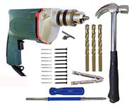 Inditrust 6 MONTHS WARRANTY TIger 10mm Electric drill machine 350W with 2in1 Screwdriver 10pc Screw 10pc Gitti 3pc Masonry bit 1pc Claw hammer and 2pc PH2 bit 100% COPPER WINDING