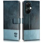 FLIPPED Vegan Leather Flip Cover For 1+ OnePlus Nord CE 3 Lite 5G| ShockProof with TPU Bumper & Kickstand | Card & Cash Pocket| Magnetic Closure Wallet Case Cover (Hand Stitched, Blue with Aquamarine)