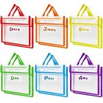 Teling Student Book Pouch with Handle Clear Reading Bags for Classroom with Hook and Loop See Through Plastic Book Bags with Name Card Clear Zipper Pouches for Organizing, 6 Colors (12 Pcs)