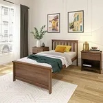 Plank+Beam Solid Wood Twin Bed Frame, Platform Bed with Headboard, Walnut