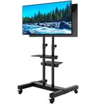 TAVR Dual Mobile TV Stand Rolling TV Cart Floor Stand with Mount on Lockable Wheels Height Adjustable Shelf for 32-70 inch Flat/Curved Screen TV Gaming Console Advertised Display Loading 110lb MT1002