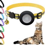 Airtag Cat Collar Breakaway Bell - Kitten Collar with Reflective Strip and Air Tag Holder - Waterproof Adjustable Pet Collar with Safety Release Buckle for Boy Girl Cats and Small Breed Dogs (Yellow)