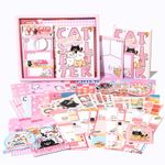 Draupnir Kawaii Pink Cute Cat Scrapbook Kit, Bullet Junk Journal Kit with Journaling/Scrapbooking Supplies, Stationery, A6 Grid Notebook Graph Ruled Pages.DIY Gift for Teen Girl Kid Women.