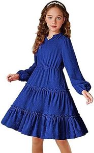 Arshiner Vestidos para Niña de Manga Larga Gasa Cuello en V Vestidos para Niños Elegante Vestido de Fiesta Vestido de Fiesta para Niños Otoño e Invierno Vestidos para Niños Azul 11-12 Años