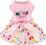 KUTKUT Small Dog Birthday Dress,Colourfull Polka Print Spring Clothes For Small Dogs Girl Cat Puppy Princess Tutu Cute Dog Tulle Dresses Pet Party Costumes (M,Chest: 40Cm) Only For Small Breed,Pink