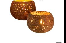 Vietnamese Handmade Coconut Tealight Holders, Set of 2, with Bonus Tealights