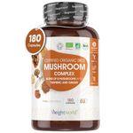 Organic Mushroom Complex 8-180 Capsules - 1000mg - Lion's Mane and 7 Mushroom Blends (Reishi, Chaga, Cordyceps, Shitake, Oyster, Maitake & Coprius) - Added Turmeric & Ginger - Vegan Capsules