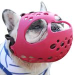 Short Snout Dog Muzzle, Soft Silicone Flat Faced Muzzle for French Bulldog Shih Tzu and Pug for Biting Chewing Licking and Grooming, Allows Panting (L, Red)