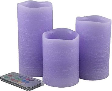 Adoria Purple Flameless Candles Set 3- Real Wax Pillar Candles Battery for Color Changing/Flickering/Night Light/Timer-Lavender Scented -Dia3 xH4/5/6“,Home Decor.Camping,Party