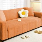 Lukzer Universal 3 Seater Jacquard Sofa Cover with 2 Cushion Covers Soft Touching Flexible Stretch Slipcover (Pastel Orange Zigzag Pattern/SC-079-03/180-230cm) (220 GSM)