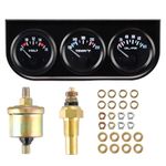 3 in 1 Car Meter 52mm 12V Oil Pressure Gauge Volt Meter Water Pressure Gauge Temperature Stainless Steel Console Triple Auto Gauge Kit Set for 12V Cars