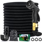 Expandable Garden Hose 50ft with 10 Function Spray Nozzle & 3/4 Solid Brass Fittings, Strength 3750D, Durable 4-Layers Latex Flexible Water Hose, No Kink Anti-Leakage Retractable Gardening Water Pipe