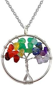 Only faith Collar para Mujer Arbol de Vida con piedras naturales Hecho a mano Acero Inoxidable Amuleto y protección Limpieza de Chakras meditación (7 piedras 7 Chakras)