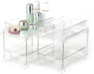 2 Pcs 2 Tier Clear Makeup Shelf Organizer, Pull Out Makeup Organiser，Cosmetic Storage Display Case， Bathroom Storage Organizer, Clear Vanity Counter Storage Container, for Pantry Organiser, Medicine