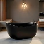 JABON BAGNO MOON Freestanding Bathtub 150 cm – Black Matt Acrylic Soaking Tub with Hand Shower & Water Mixer, 6-Layer Reinforced Standalone Bath Tub, Premium Matt Finish