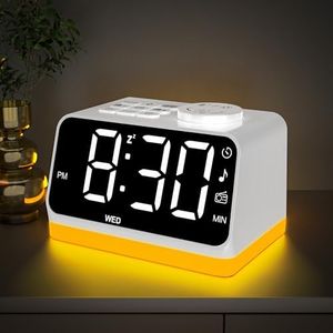 AFEXOA Radio Reveil Digital avec Double Alarme,Réveil Numérique Chiffre Coloré avec Radio FM et 2 Ports de Chargement USB,Réveil Matin avec 8 Lumières, Snooze,Aide au Sommeil,Minuterie (Blanc)