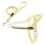 Plutus Pet Cotton Dog Harness and Lead Set, Reflective and Soft Padded, Quick Fit Vest Harness, for Small, Medium and Large Dogs, Light Yellow, XS