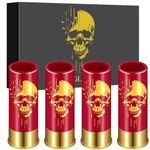 Skull Plastic Shot Glasses, Set of 4 with Gift Box, Skull Gifts, Gothic Gifts, Novelty Shot Glasses for Men Women Wedding Party Gifts, 12GA Small Bullet Shot Cups for Whiskey Tequila Vodka Liquor, Red