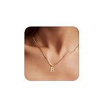 BERISO Gold Initial Necklaces for Women 14K Gold Plated Dainty Letter Necklace Personalized Initial Pendant Necklace Tiny Letter Name Necklaces Christmas Gift for Teen Girls (Letter R)