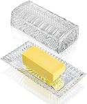 Glass Butter Dish for Countertop - 7 inches Butter Holder,Clear Butter Keeper Container,Dishwasher Safe