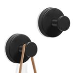 2PCS Black Stainless Steel Suction Cup Hooks Waterproof,Towel Hook Holder,No Drill Suction Heavy Duty Hooks for Shower Bathroom Kitchen,Glass Door Window,Holiday/Wreath Decor(Hanging up to 22LBS)