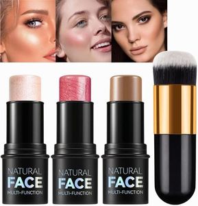 MKNZOME 3PCS Colorete en Crema Contour Stick Iluminador En Stick, MKNZOME Creamy Stick Blush Contorno Maquillaje Iluminadores de Maquillaje with Brush, Impermeable, para Maquillaje Mujer Niña