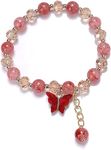 El Regalo 1 PC Butterfly Sparkly Crystal Beads Tassel Bracelet With Cute Enamel Butterfly Charms for Girls/Teens/Women (Red)