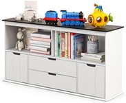 Maxmass Kids Toy Storage Organizer, 3/4 Drawers Children Storage Cabinet with Large Open Shelf, Wooden Book Display Unit for Playroom, Kindergarten, Living Room (Black Top + 5 Drawers, White + Black)