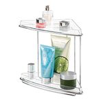 mDesign Corner Shower Stand — Stylish 2-Tier Bathroom Trays for Shampoo, Shower Gel, Hand Towels and More — Freestanding Shower Baskets Made of Metal and Plastic — Set of 2 — Clear/Silver