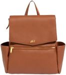 Freshly Picked Mini Classic Diaper Bag Backpack, Wipeable Vegan Leather Baby Diaper Bag, 8 Pockets Total (Cognac)