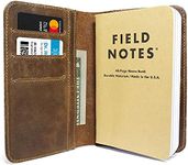 Leather Field Notes Cover for Memo - fits Moleskine Cahier Pocket Sized Notebook, fits 3.5” x 5.5” Notebooks, Hand Stitched Brown Real Top Grain Leather, Multiple Pockets for Extra Functionality