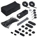 KOTTO 245pcs Cord Management Organizer Kit 6 Cable Sleeve with Zipper,14 Cable Clip Holder,10 + 2 Roll Self Adhesive tie, 4pcs Retractable Badge Reel Clip, 4pcs Glue Tape and 200 Fastening Cable Ties