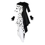 Womens Cruella Deville Fancy Dress Costume Halloween Cosplay Outfits with Gloves